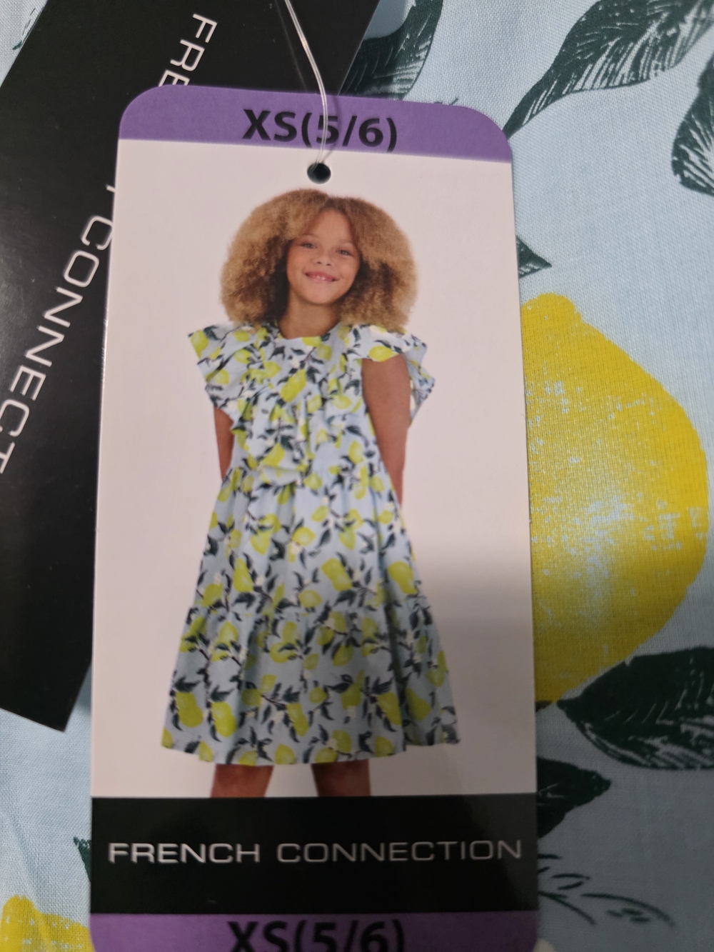5/6 French Connection Girls Lemon Print Flutter Dress NWT - Yellow & Light Blue - Picture 5 of 9